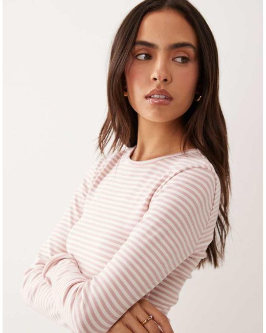 Gina Tricot Pink Jersey Rib Round Neck Long Sleeve Top