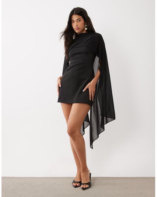 ASOS Black Mini Dress With Sheer Cape Shoulder