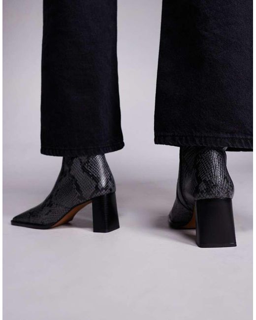ASOS Black Ramona Leather Square Toe Heeled Ankle Boots