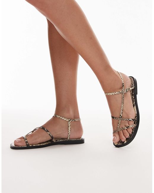TOPSHOP White – kali – flache riemchensandalen mit schlangenmuster