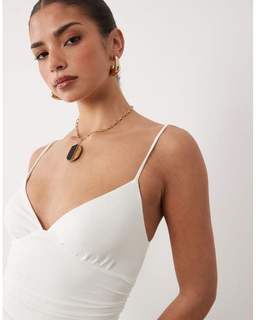 Oh Polly White Modal V-neck Ruched Cami Top