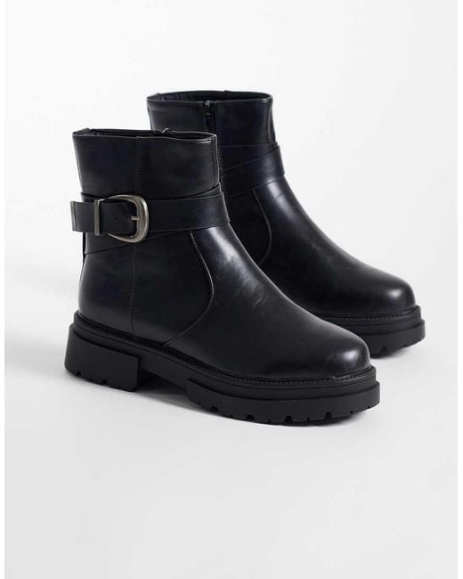 SEQWL Blue Perth Chunky Buckle Detail Boots