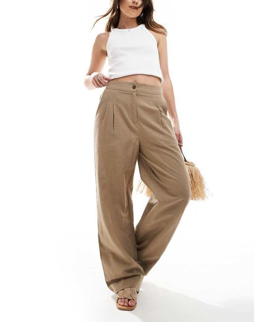 French Connection Natural Wide Leg Linen Look Pants