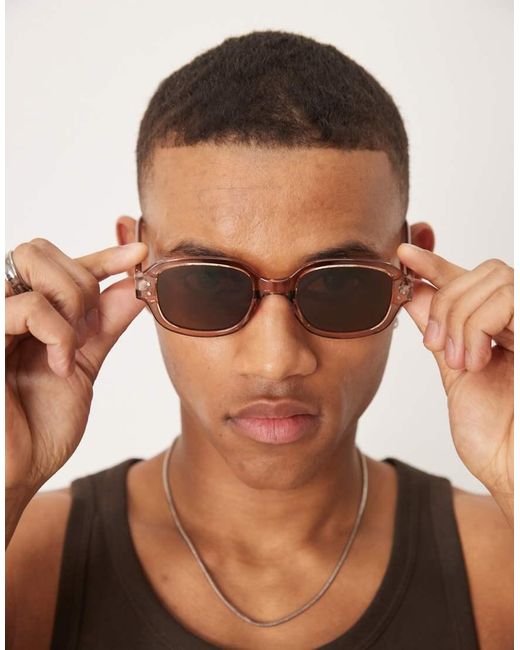 ASOS Brown Square Sunglasses With Solid Lens And Crystal Frame for men