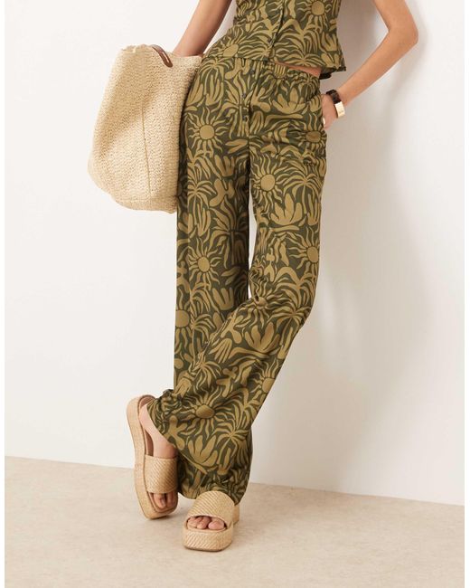 Pantalon large d'ensemble à imprimé fleurs - kaki ASOS en coloris Green