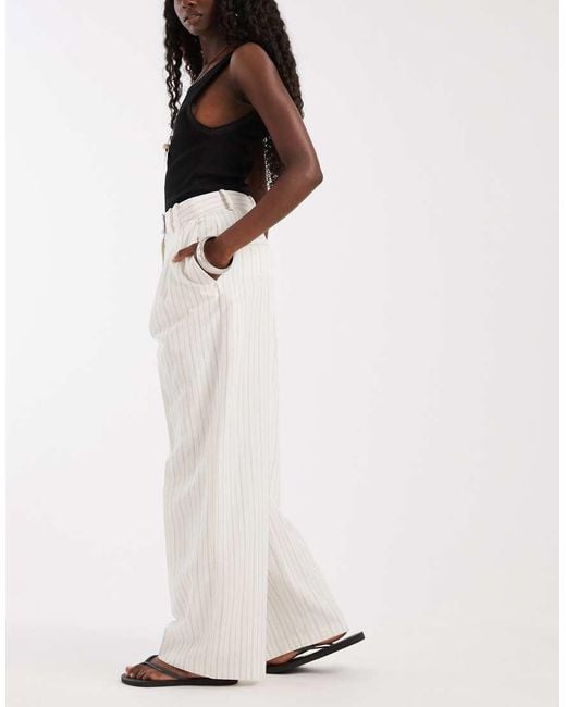 ASOS White Tailored Linen Blend Wide Leg Pants With Pleat Detail