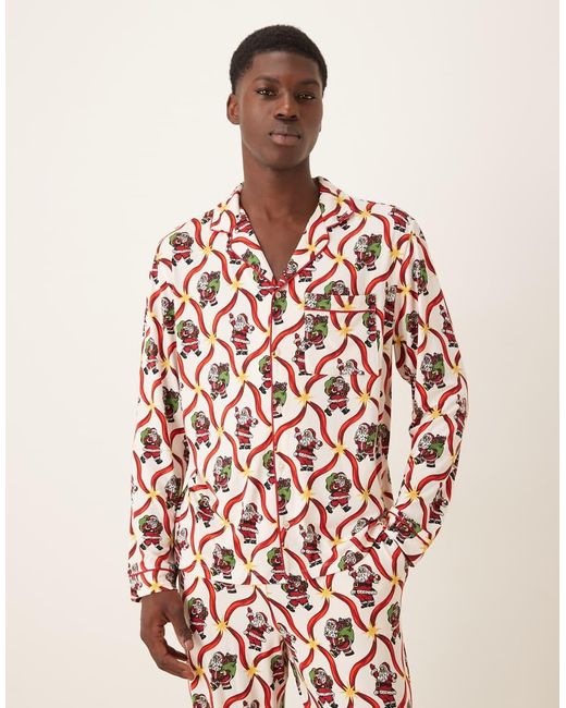 Chelsea Peers Pink Exclusive His & Hers Poly Long Sleeve Revere Pyjama Set for men