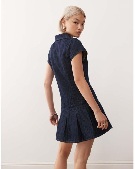 Collusion Blue 90s Denim Fitted Dropped Waist Dress