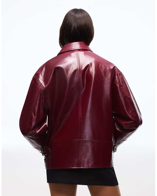 Bershka Red Faux Leather Trucker Jacket