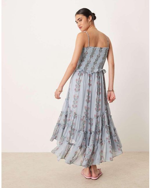 Vestito Midi Arricciato Blu Tenue Combo Con Volant di Free People in Blue