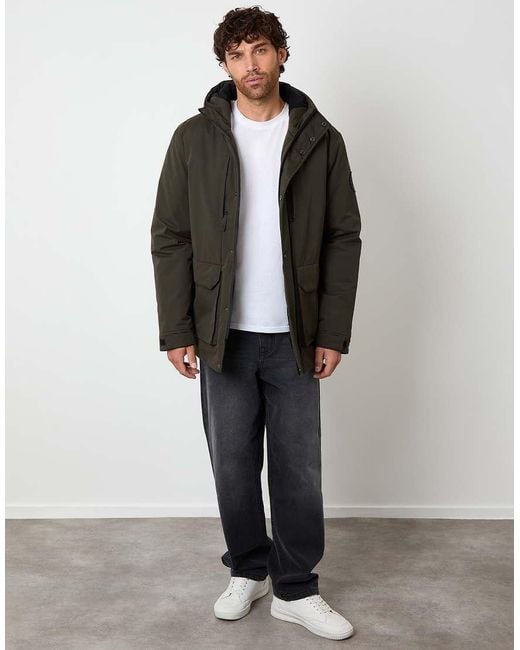 Threadbare Black Showerproof Padded Hooded Coat for men