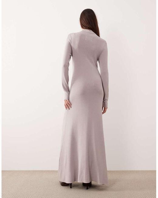 ARRANGE Pink Compact Rib Knit High Neck Maxi Dress