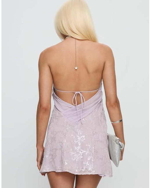 Princess Polly Pink Cassy Necklace Diamante Sequin Detail Cross Back Tie Detail Mini Dress
