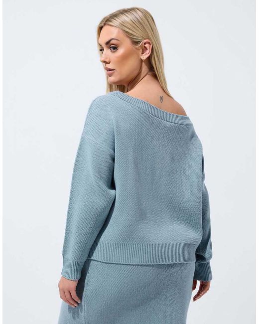 Yours Clothing Blue Knitted Off Shoulder Jumper