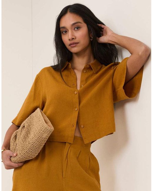 Nobody's Child Yellow Linen-Blend Cropped Shirt