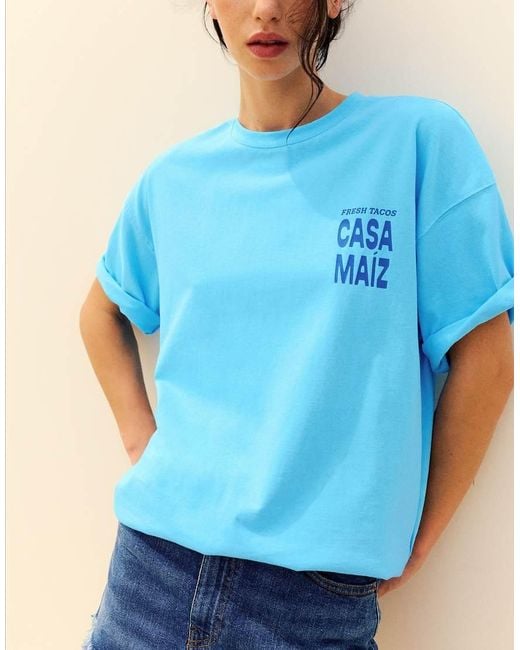 Pull&Bear Blue Taco Graphic T-shirt