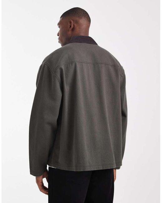 ASOS Gray Oversized Twill Shirt With Cord Collar for men