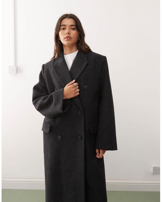 Weekday Black Logan Wool Blend Oversized Knee Length Coat