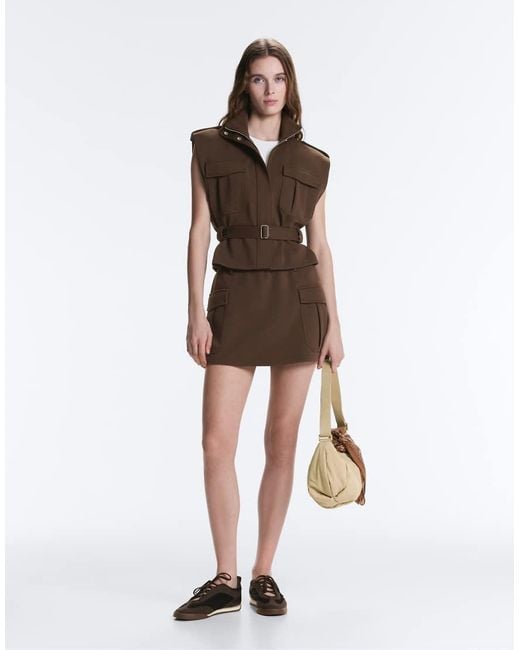 Oysho Brown Short Piqué Skirt With Cotton Pockets