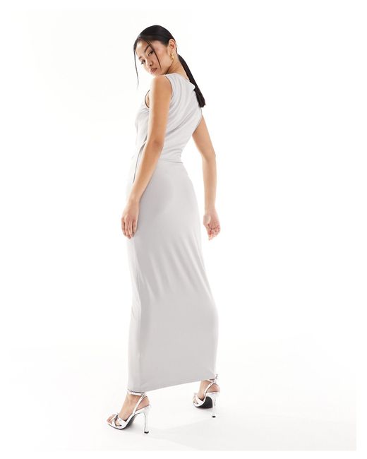 4th & Reckless White Sleeveless Ruched High Neck Maxi Dress