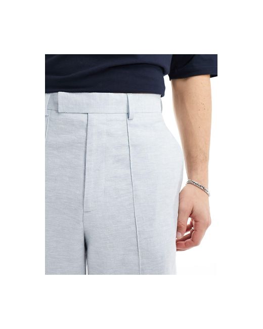 ASOS Blue Linen High Waist Wide Leg Smart Trousers for men