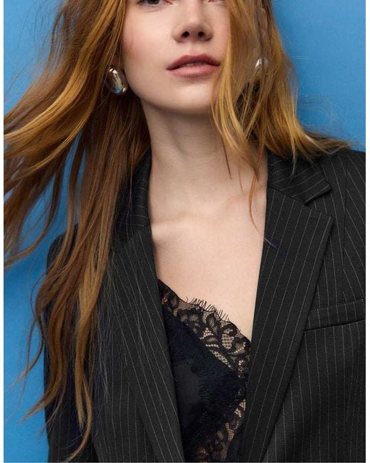 Stradivarius Blue Basic Striped Knit Blazer