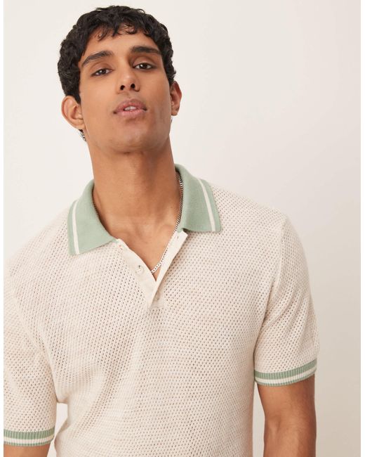 ASOS Natural Boxy Polo With Tipping for men