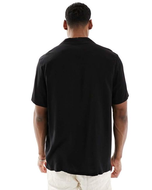 ASOS Black Loose Fit Viscose Shirt With Deep Revere Collar for men