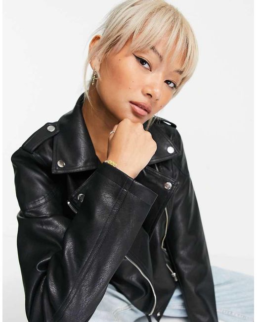 Noisy May Black Faux Leather Look Biker Jacket
