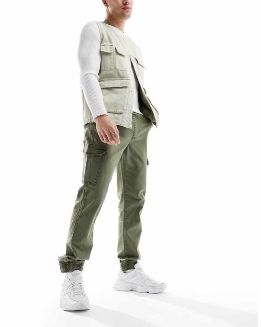 Don't Think Twice Green Dtt Slim Fit Garment Dyed Cuffed Cargo Pants for men