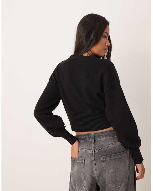 Glamorous Black Voluminous Sleeve Cropped Cardigan