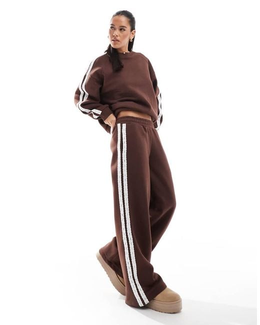 Miss Selfridge Brown Premium Lace Side Stripe Wide Leg Jogger