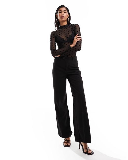 ASOS Black Mesh Long Sleeve Dobby Polka Dot Flock Bodysuit