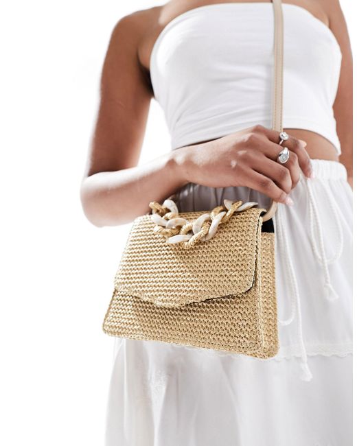 ASOS White Straw Crossbody Bag With Resin Top Handle And Detachable Cross Body Strap
