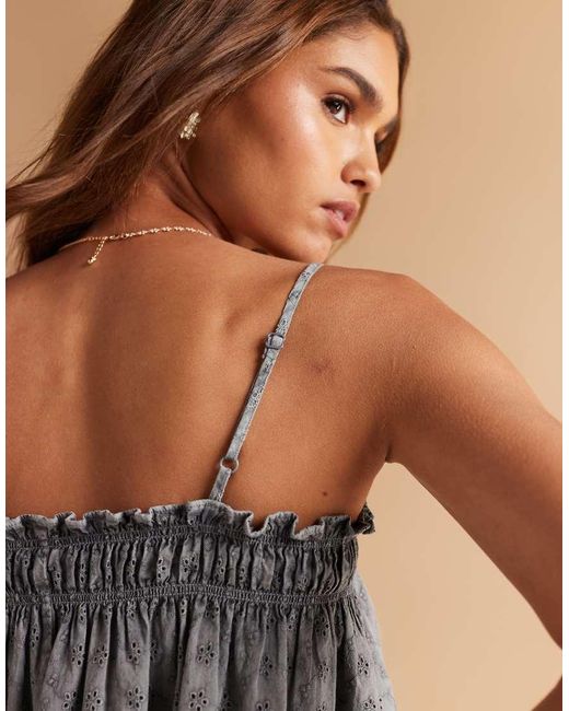 ASOS Gray Shirred Broderie Cami Top Co-ord