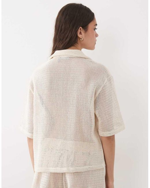 ASOS Natural Open Knit Revere Shirt Co-Ord With Cornelli Detail