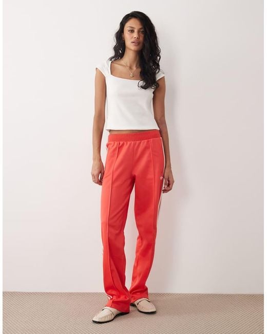 Adidas Originals Red Firebird Track Pants With Knitted Crochet Details