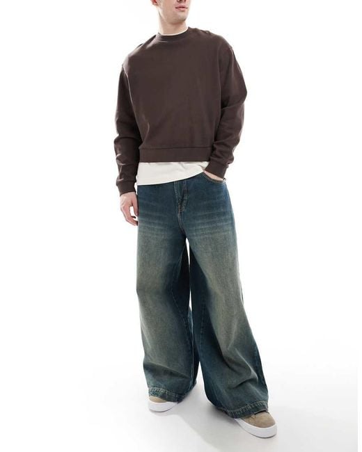 Bershka Blue Mega baggy Jeans for men