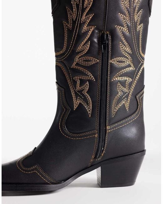 ASOS Black Celestine Flat Western Knee Boots