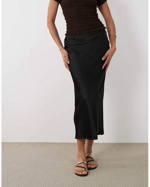 New Look Black Satin Bias Midi Skirt