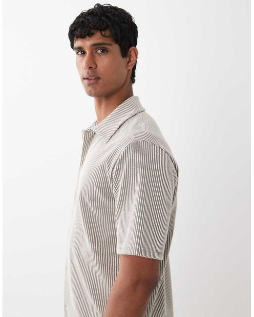 Jack & Jones Gray Premium Short Sleeve Striped Textured Shirt for men