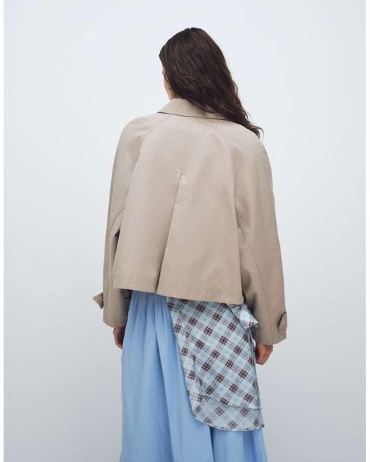 ASOS Blue Utility Pocket Short Cape Back Trench With Cotton And Water Repellent Finish