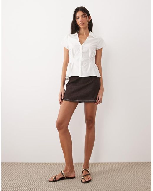 Gina Tricot White Cotton Rich Cinched Waist Crinkle Blouse