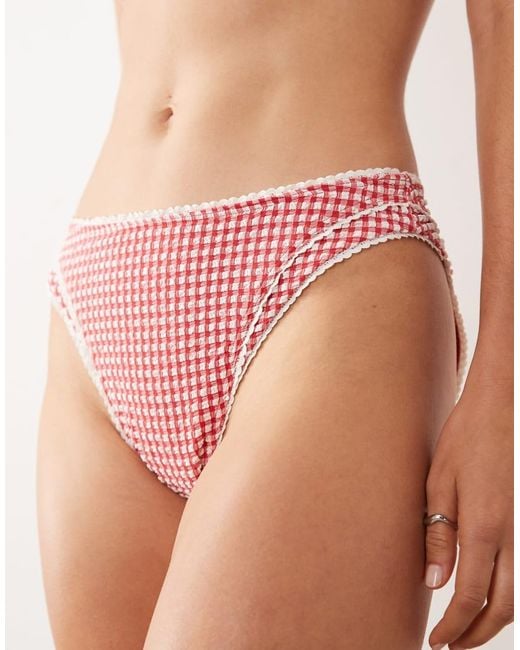 Abercrombie & Fitch Red Mid Rise Contrast Seam Bikini Bottoms Co-ord