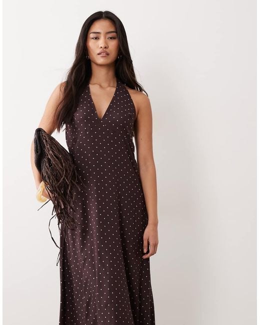 Miss Selfridge Brown Spun Halter Maxi Dress