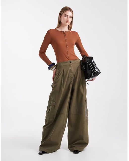 ASOS Brown Sheer Bodysuit With Popper Detail