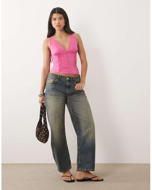 Motel Pink Lasily Sleeveless Corset Poplin Top