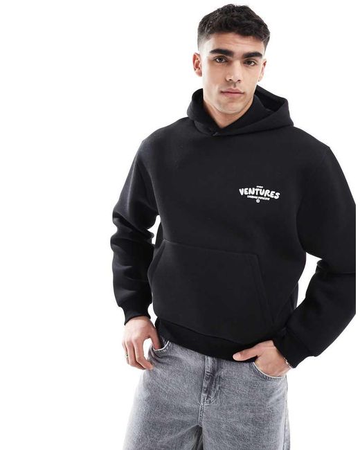 Felpa Con Cappuccio Squadrata Nera Con Stampa Bombata di ASOS in Black da Uomo
