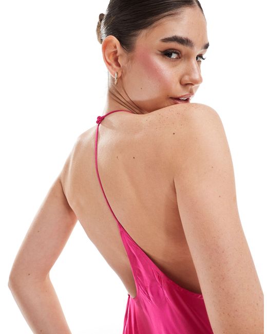 ASOS Pink Satin Halter Maxi Dress With Shaped Back Detail