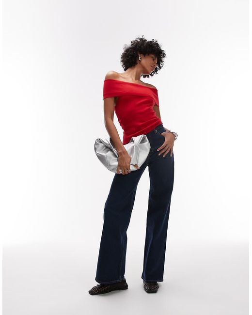 Mango Red Compact Knit Bardot Top